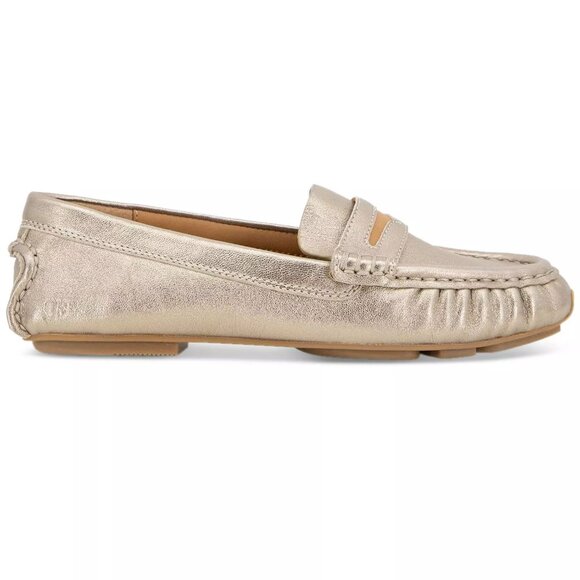 Gentle Souls Madison Driving Loafers Flats 7 Gravel Metallic Leather Comfort NEW - Picture 2 of 16